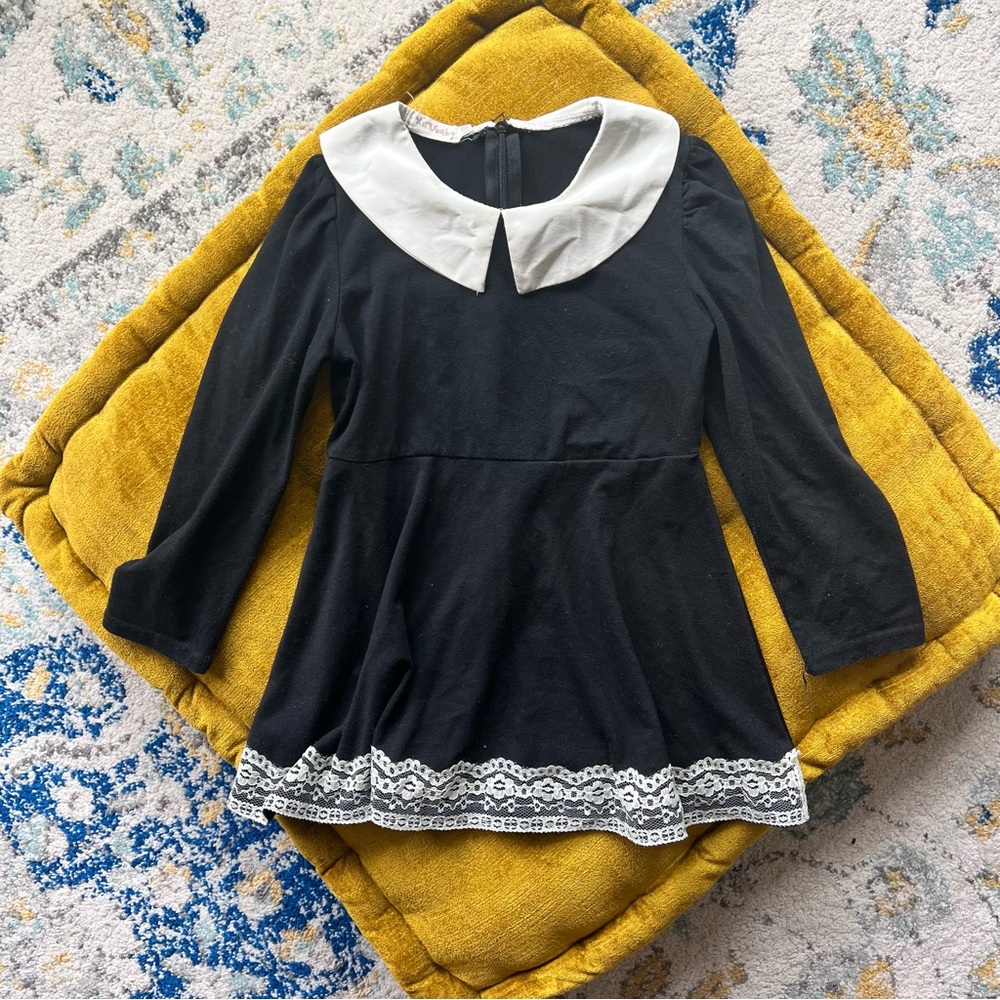 Xirubaby Toddler / Little Girls Long Sleeve Black White Collar Dress, size 110